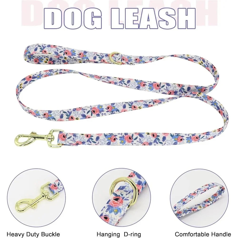 Cute Floral Dog Harness Leash Collar Set for Puppies