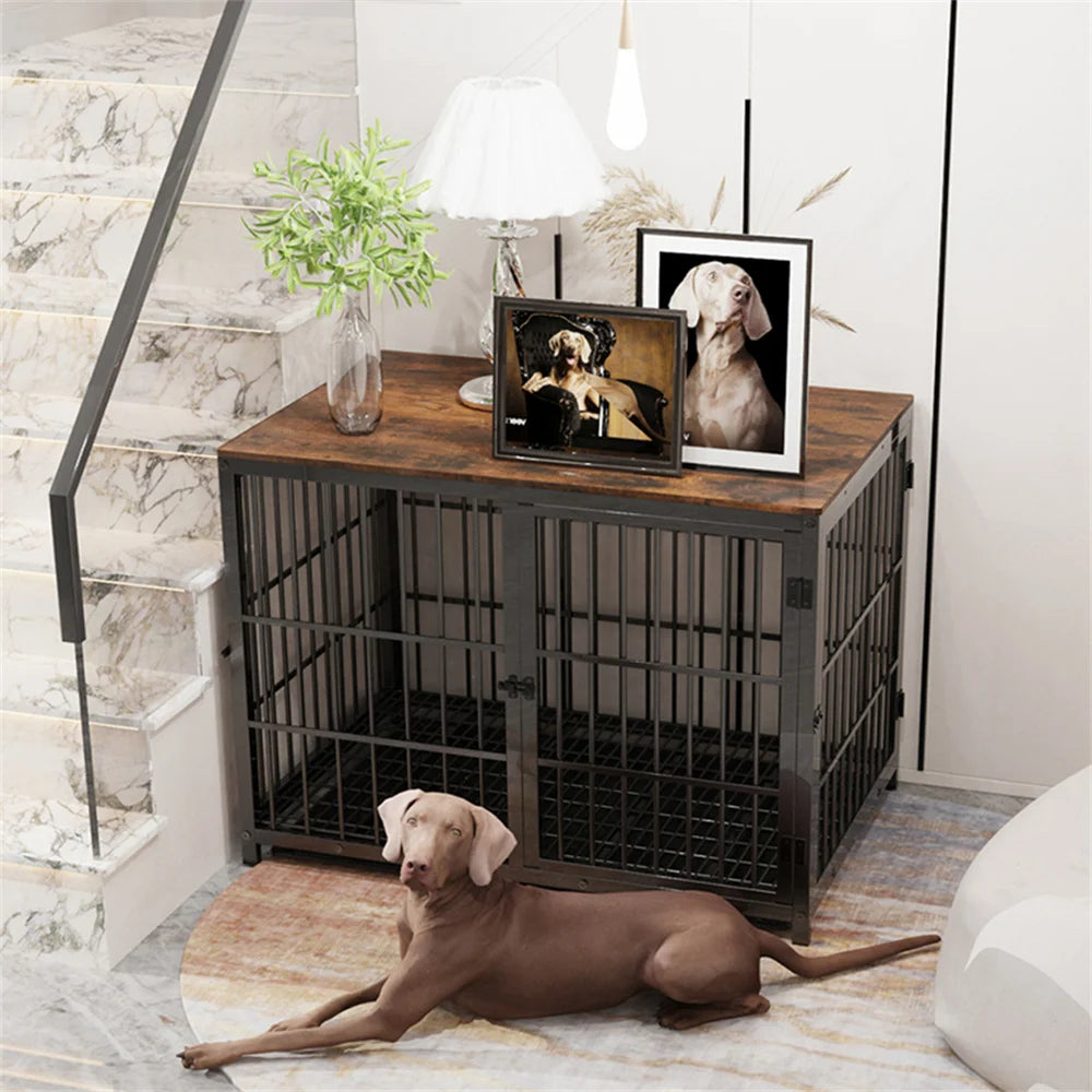 BORWARTH Wooden Dog Crate Furniture Style Elevated Kennel with Doors