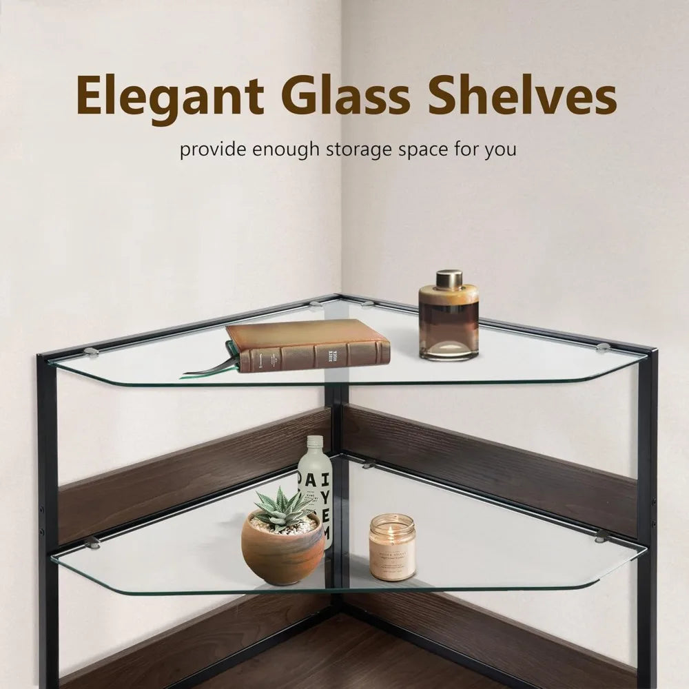 MKDK Corner Dog Crate Furniture With Glass Shelves And Door