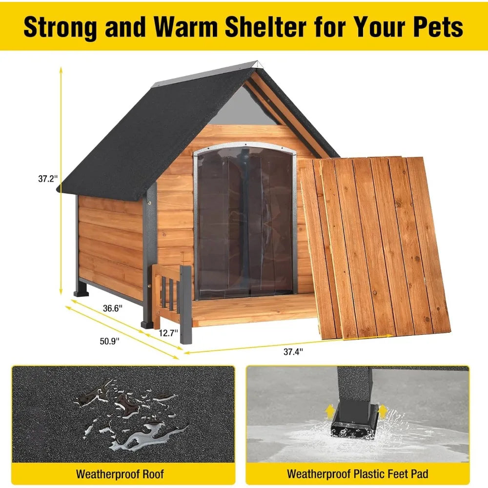 MKDK Outdoor Dog House Weatherproof Chew Proof Kennel