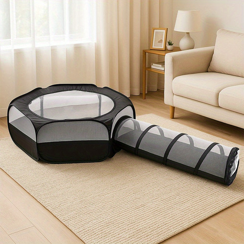 2 Pack Foldable Cat Tunnel Playpen With Removable Top Cage