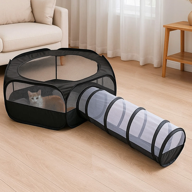 2 Pack Foldable Cat Tunnel Playpen With Removable Top Cage