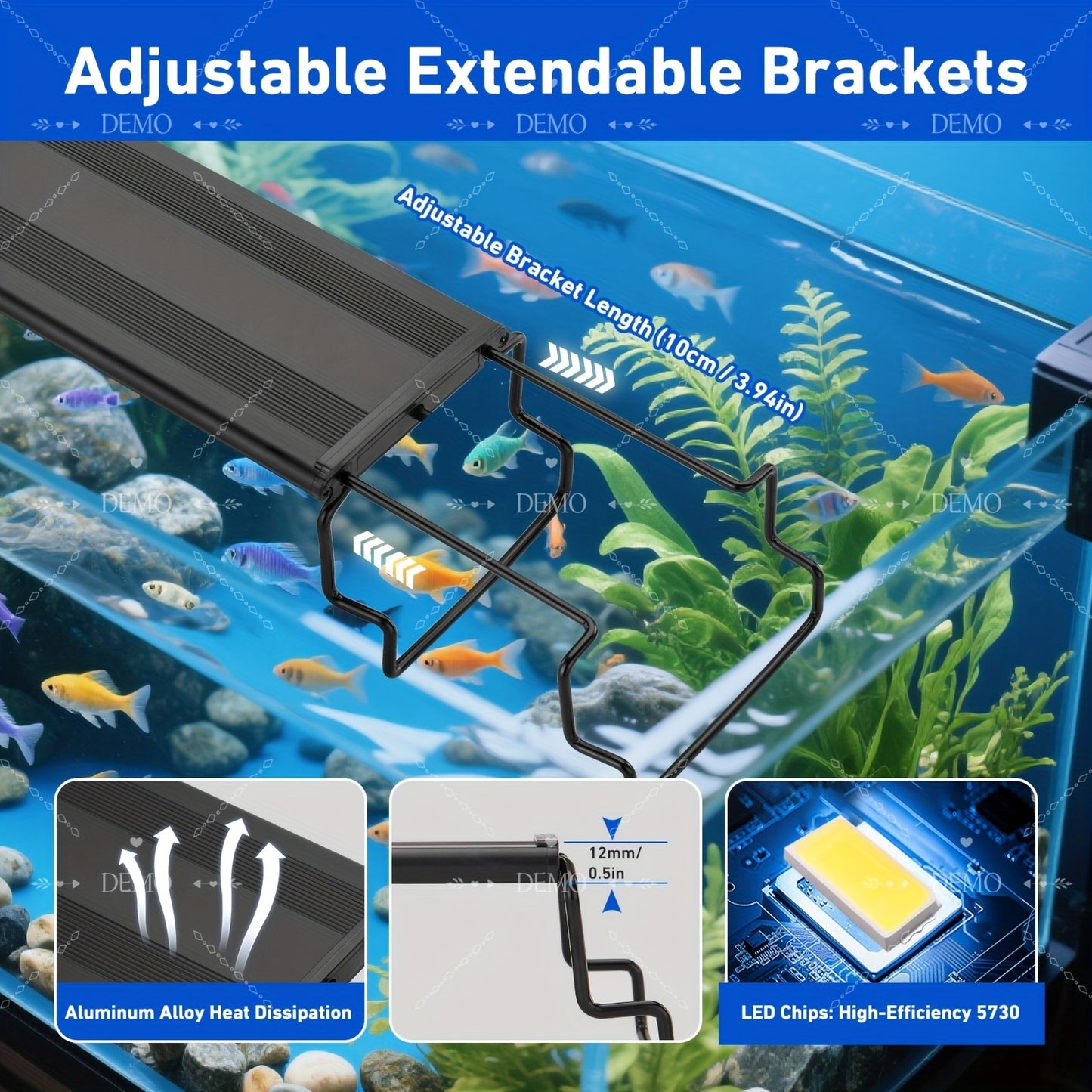 LED Aquarium Light Full Spectrum With Timer And Extendable Brackets
