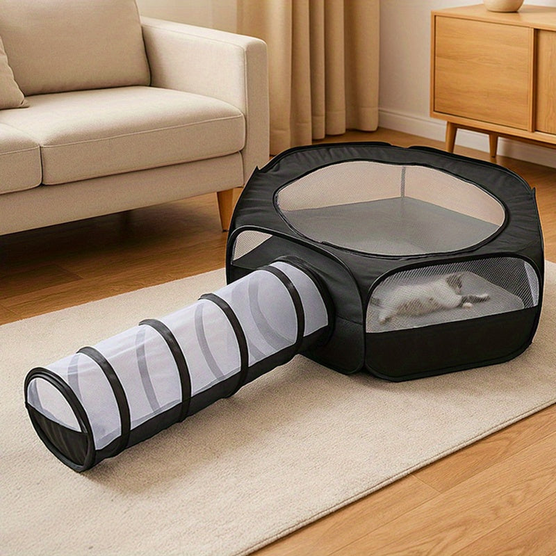 2 Pack Foldable Cat Tunnel Playpen With Removable Top Cage