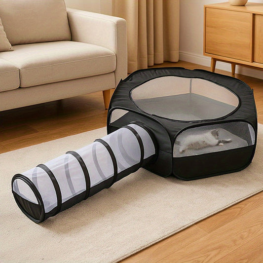 2 Pack Foldable Cat Tunnel Playpen With Removable Top Cage