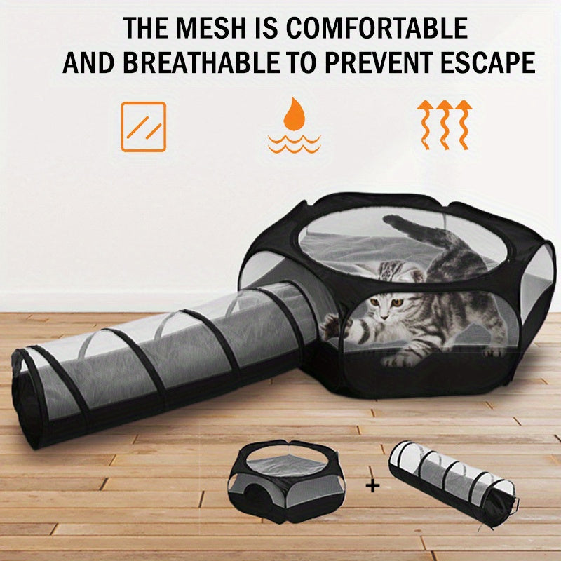 2 Pack Foldable Cat Tunnel Playpen With Removable Top Cage