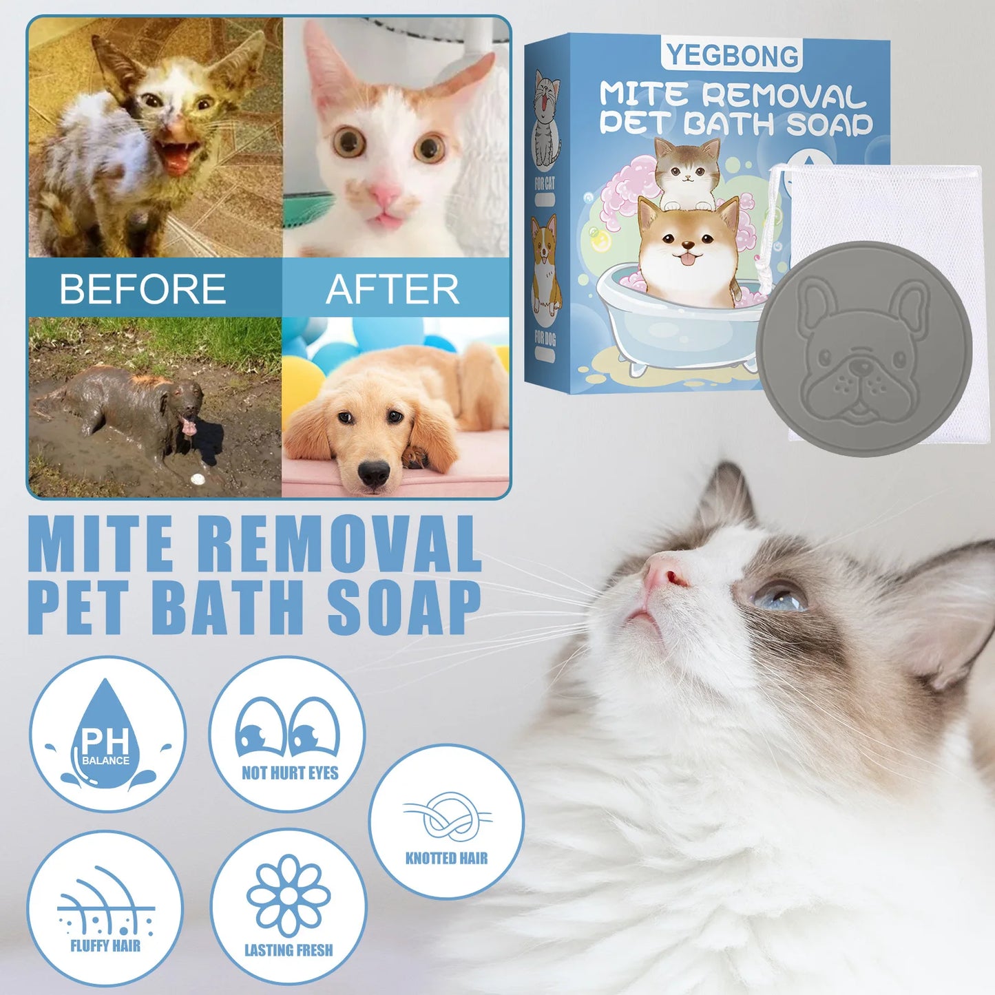 Yegbong Pet Mite Removal Bath Soap for Dogs and Cats