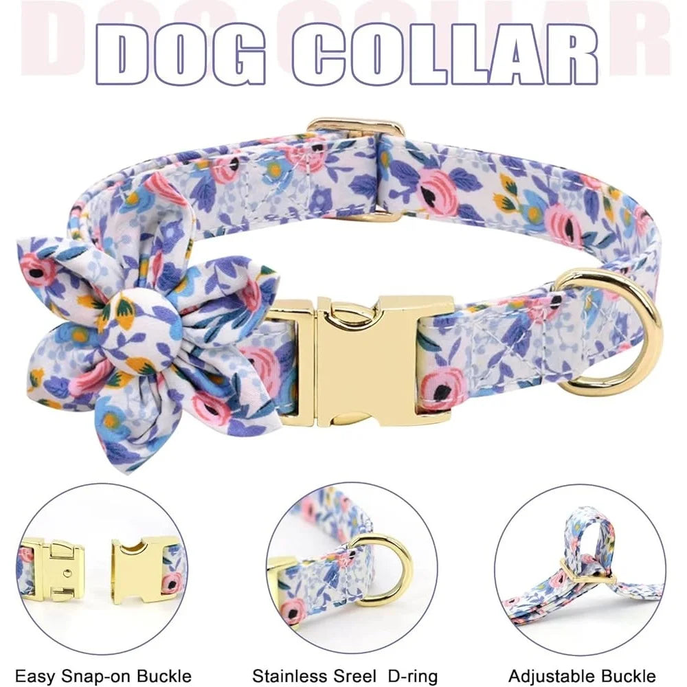 Cute Floral Dog Harness Leash Collar Set for Puppies