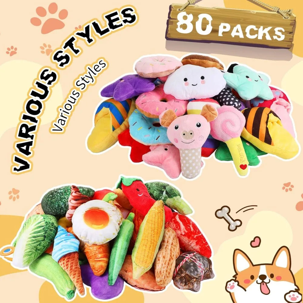Hungdao 80 Pcs Dog Squeaky Toys Plush Chew Small Dogs