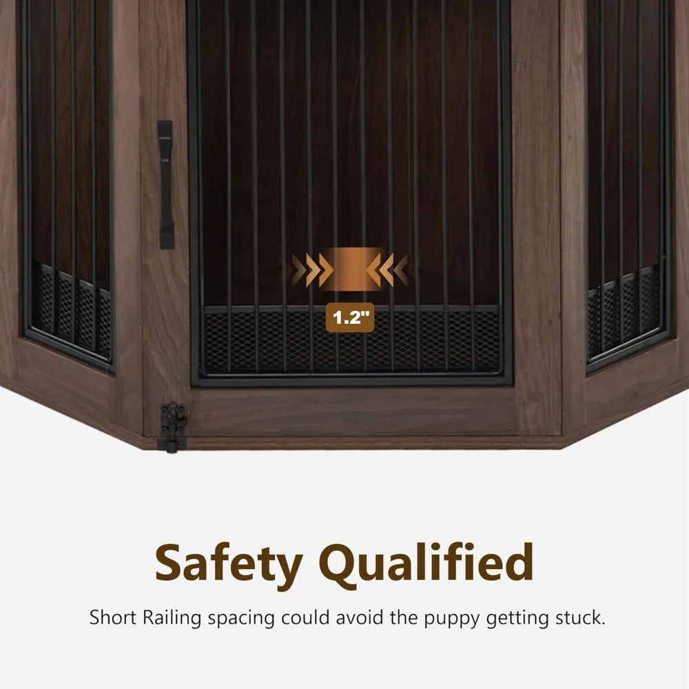 MKDK Corner Dog Crate Furniture With Glass Shelves And Door