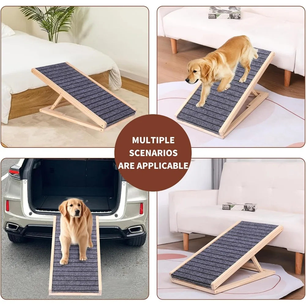 Adjustable Wooden Dog Ramp With Anti Slip Surface Indoor