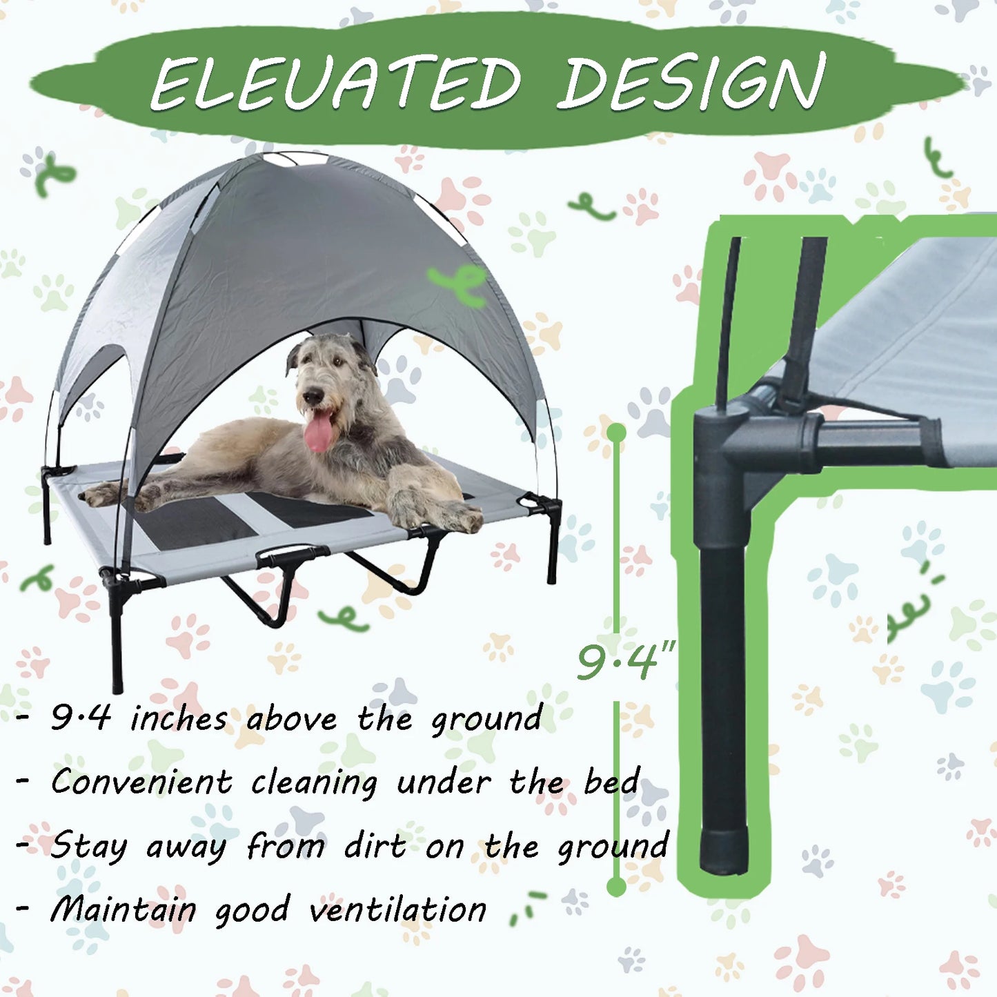 Shanghai Elevated Canopy Dog Bed With Anti Slip Fabric