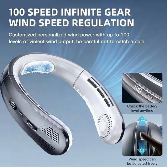 OEING 5000mAh Bladeless Neckband Fan With Digital Display