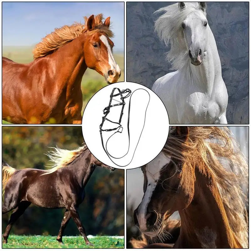 PU Leather Horse Halter With Lead Rope Adjustable Buckle Ergonomic