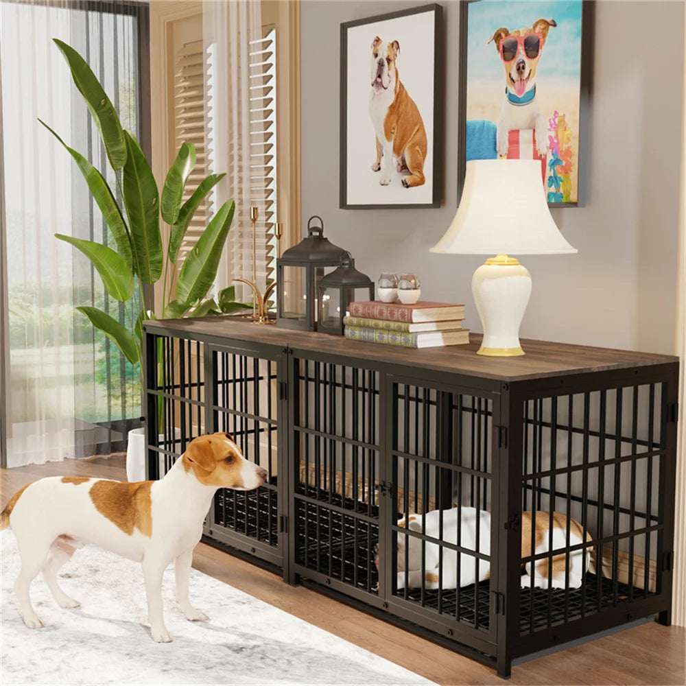 BORWARTH Wooden Dog Crate Furniture Style Elevated Kennel with Doors