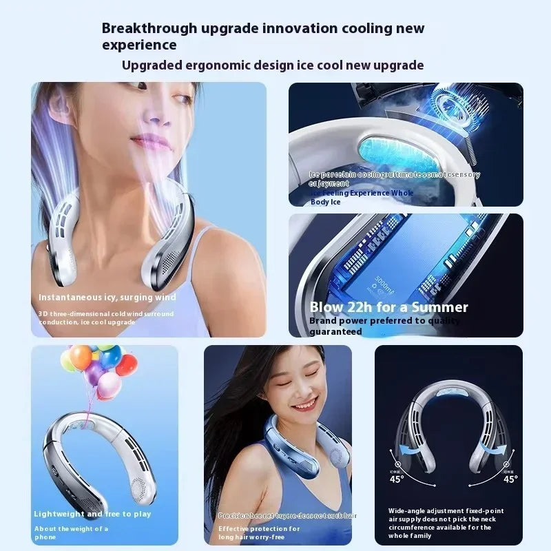 OEING 5000mAh Bladeless Neckband Fan With Digital Display