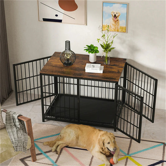 BORWARTH Wooden Dog Crate Furniture Style Elevated Kennel with Doors
