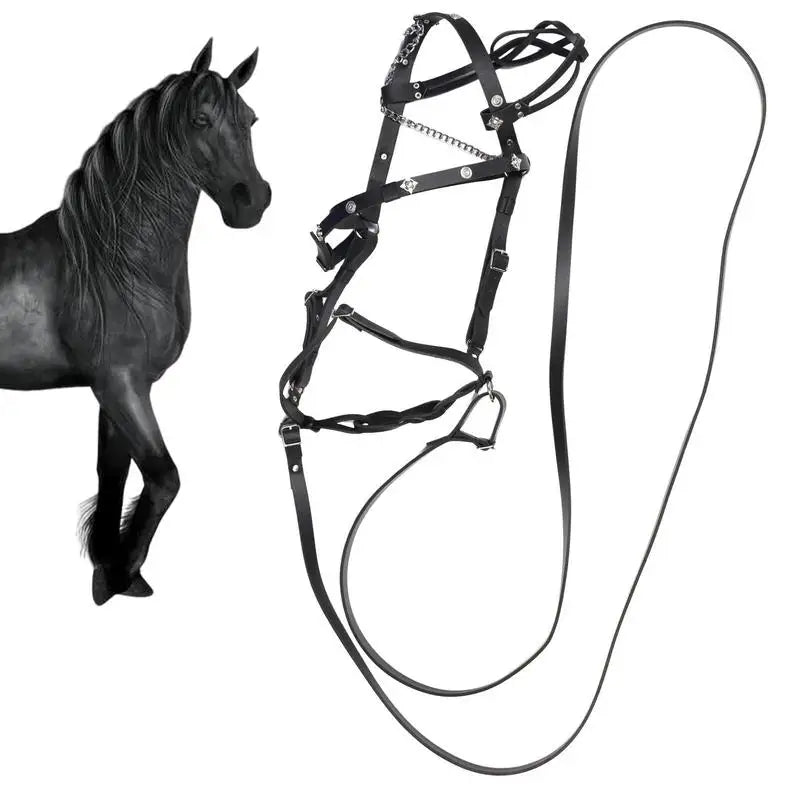 PU Leather Horse Halter With Lead Rope Adjustable Buckle Ergonomic