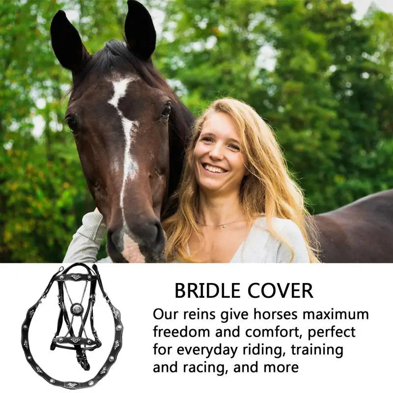 PU Leather Horse Halter With Lead Rope Adjustable Buckle Ergonomic