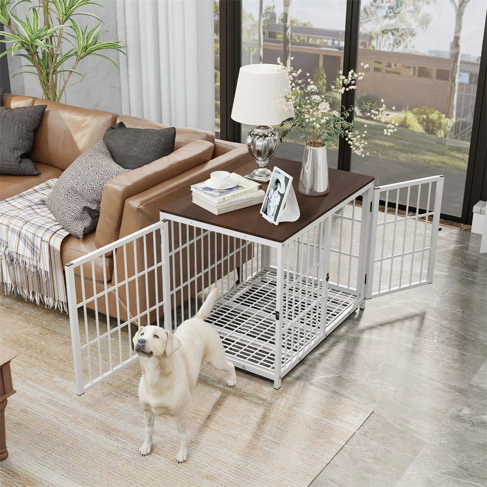 BORWARTH Wooden Dog Crate Furniture Style Elevated Kennel with Doors