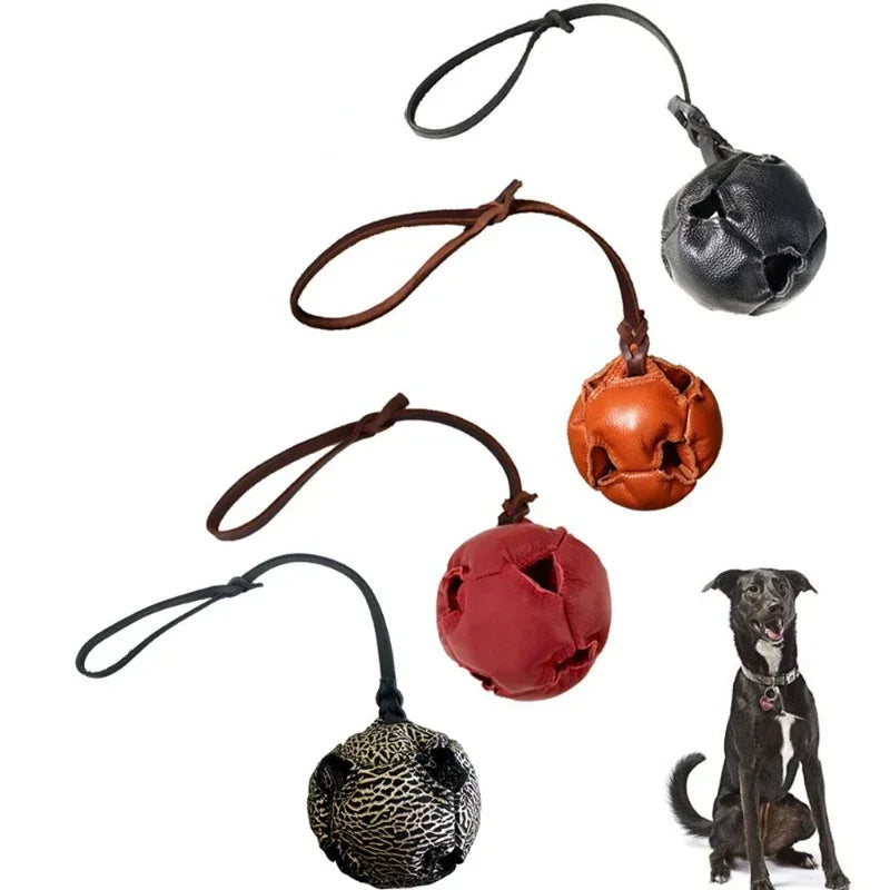 Hign-Concerned Leather Dog Training Ball Toy With Handle