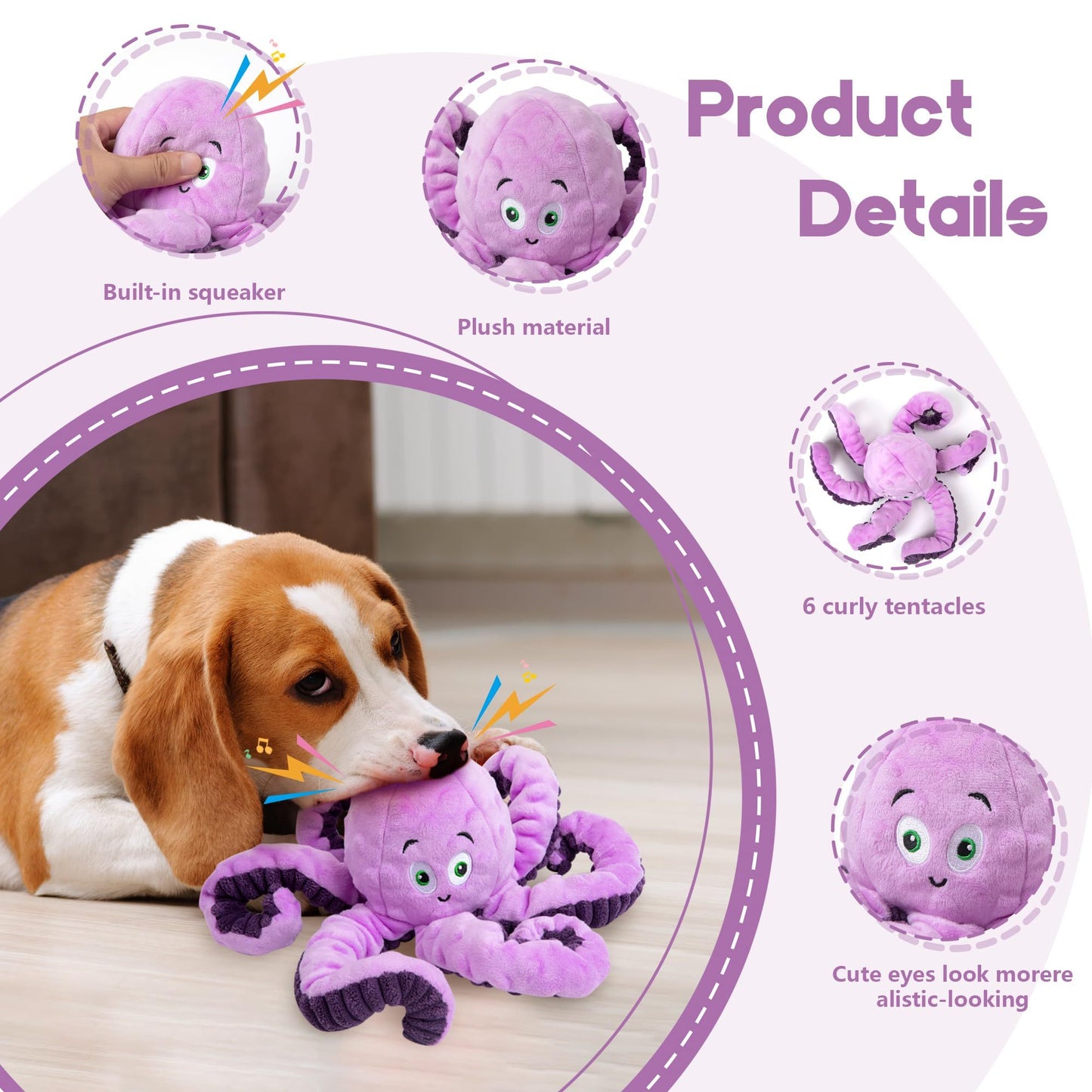 Octopus Squeaky Plush Dog Toy Interactive Cute Puppy Gift