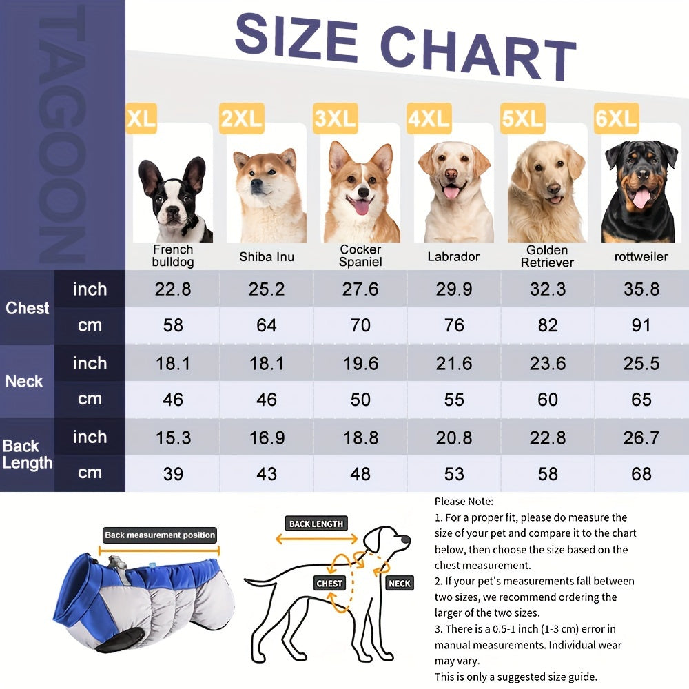 Windproof Dog Winter Jacket With Zipper Closure And Adjustable Strap