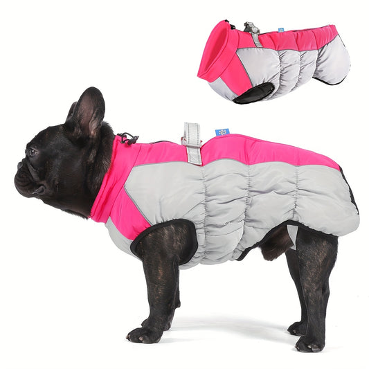 Windproof Dog Winter Jacket With Zipper Closure And Adjustable Strap