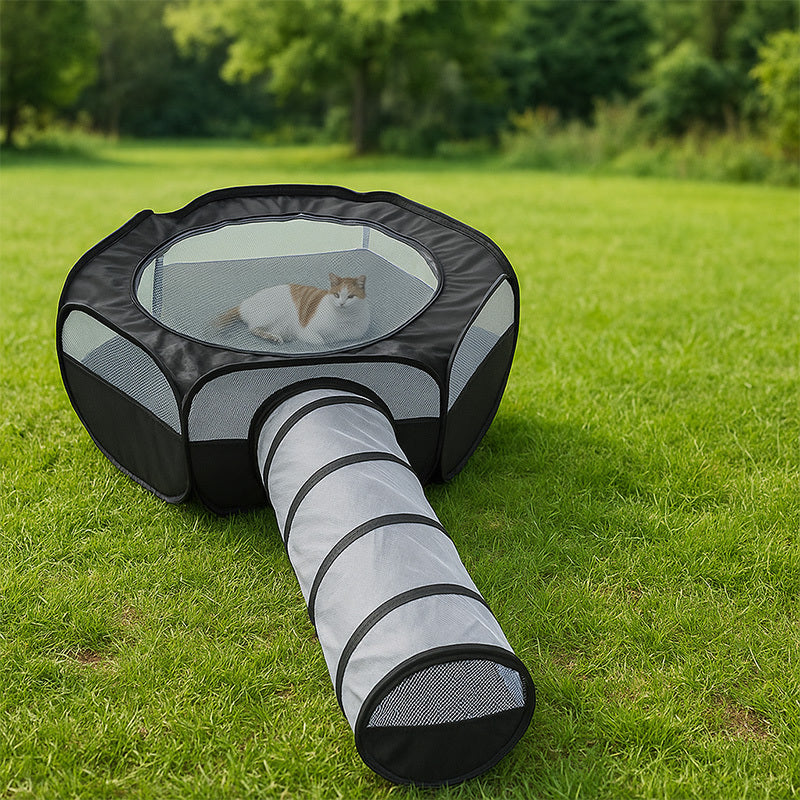 2 Pack Foldable Cat Tunnel Playpen With Removable Top Cage